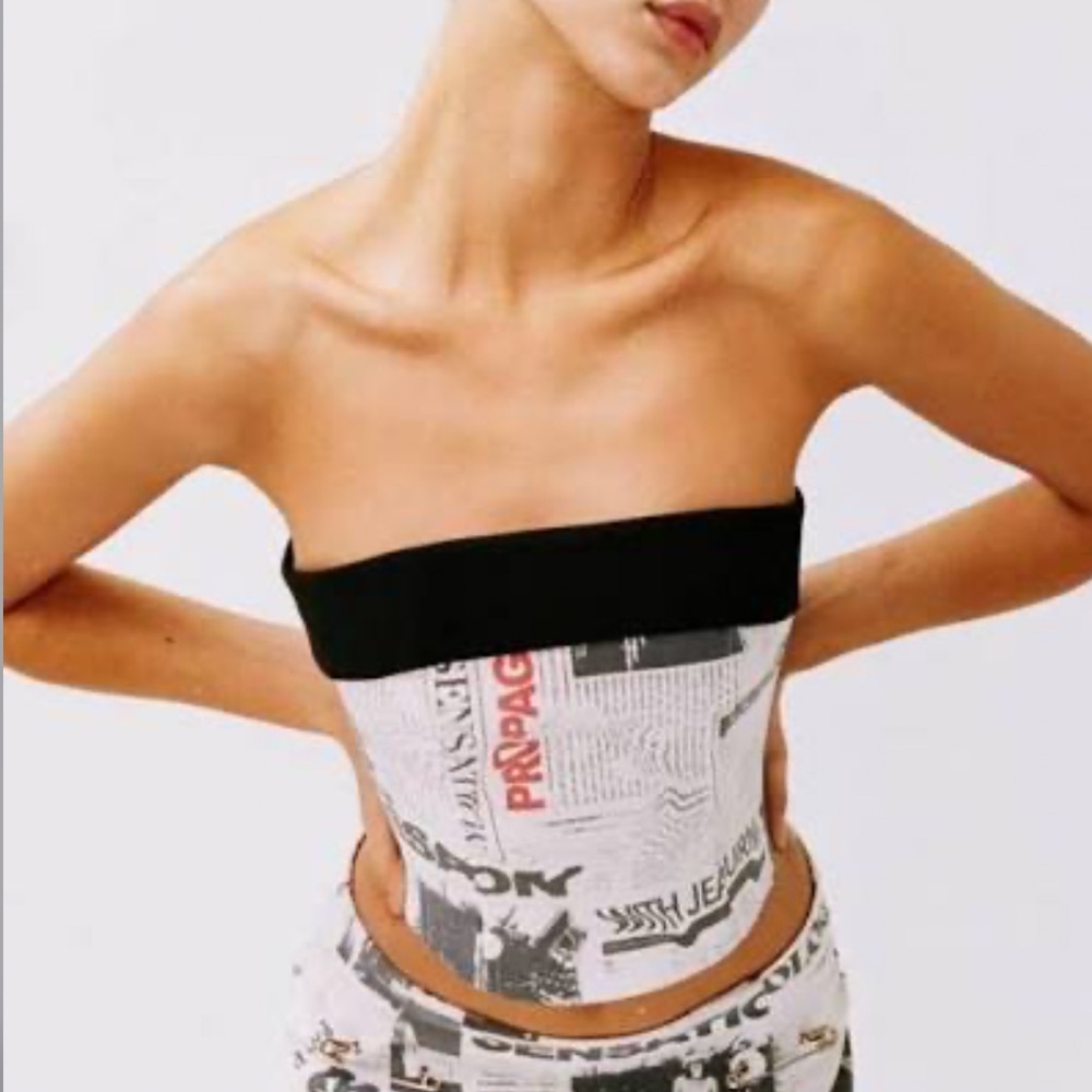 With Jean Black and White Strapless Top